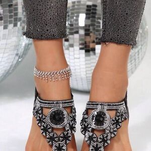 Elegant Black Beaded Women's Sandals